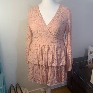 Boohoo Plus Pink Fit and Flare Midi Dress with Bishop Sleeves